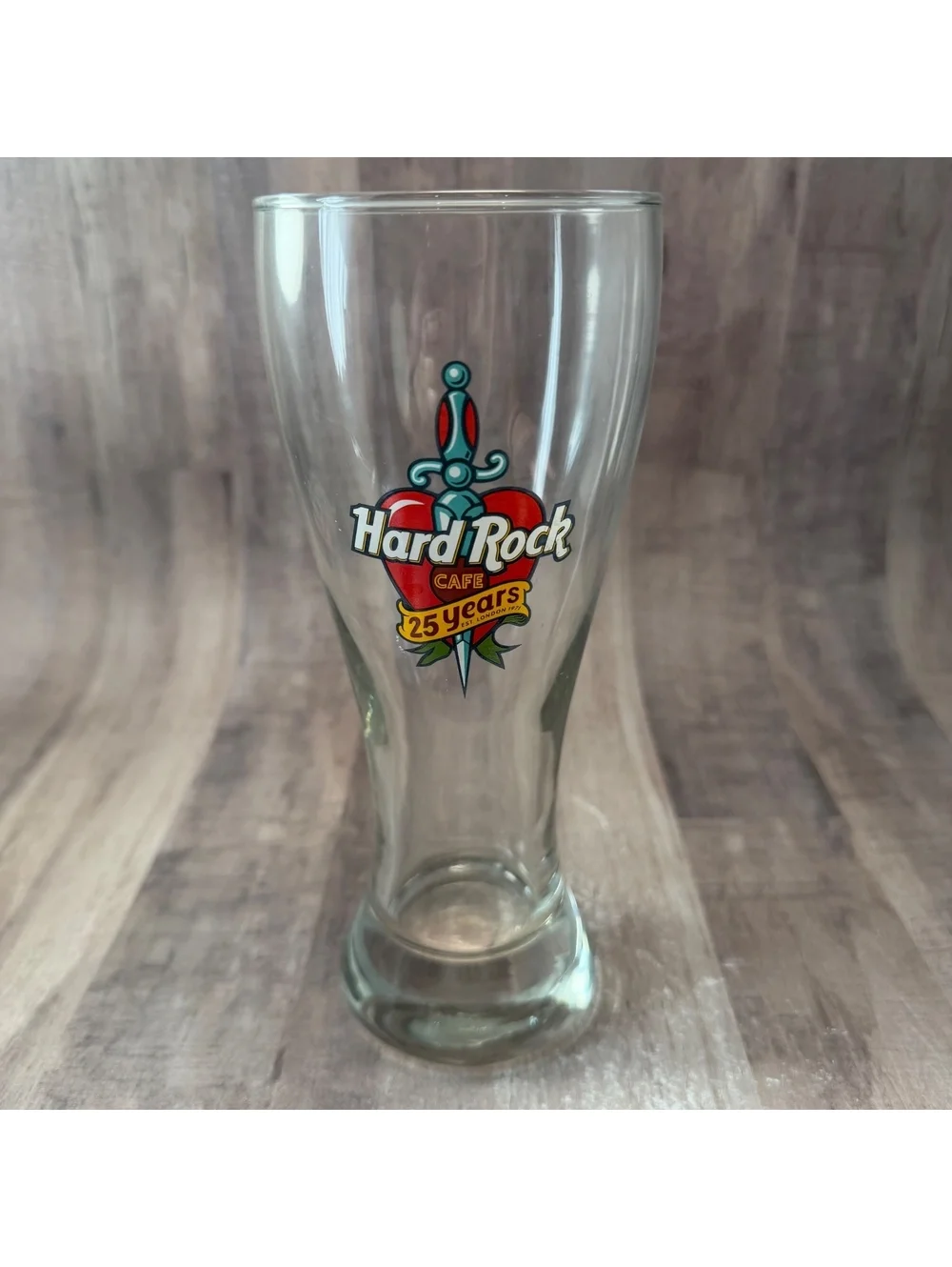 Vintage Hard Rock Cafe 25 Years Glass 1996 Tall Pilsner Glass 8 3/8